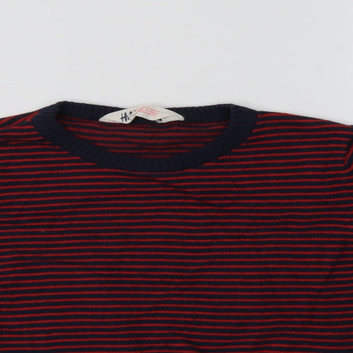 H&M Boys Red Crew Neck Striped Cotton Pullover Jumper Size 5-6 Years