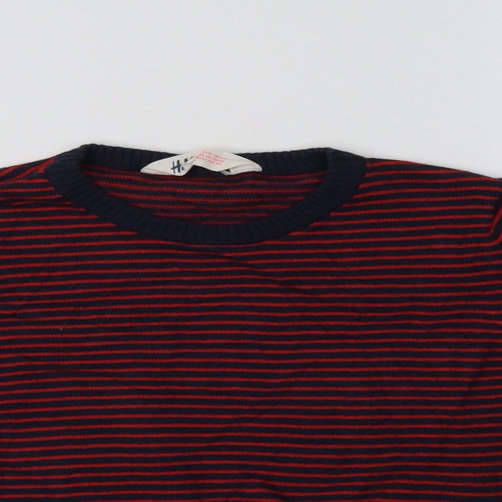 H&M Boys Red Crew Neck Striped Cotton Pullover Jumper Size 5-6 Years