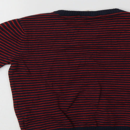 H&M Boys Red Crew Neck Striped Cotton Pullover Jumper Size 5-6 Years