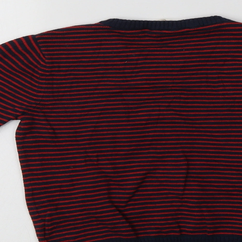 H&M Boys Red Crew Neck Striped Cotton Pullover Jumper Size 5-6 Years