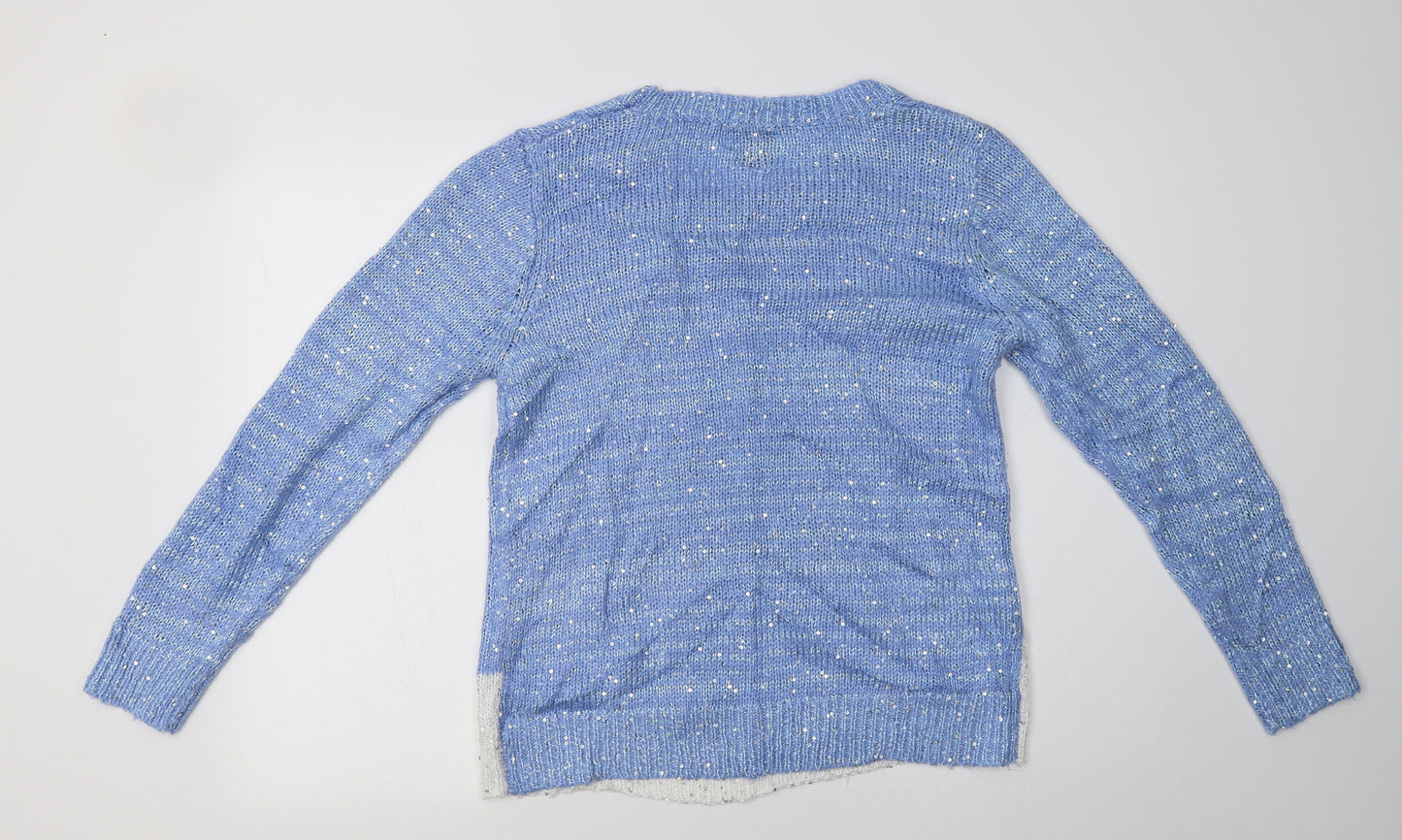 George Womens Blue Crew Neck  Acrylic Henley Jumper Size 12   - Penguin Christmas