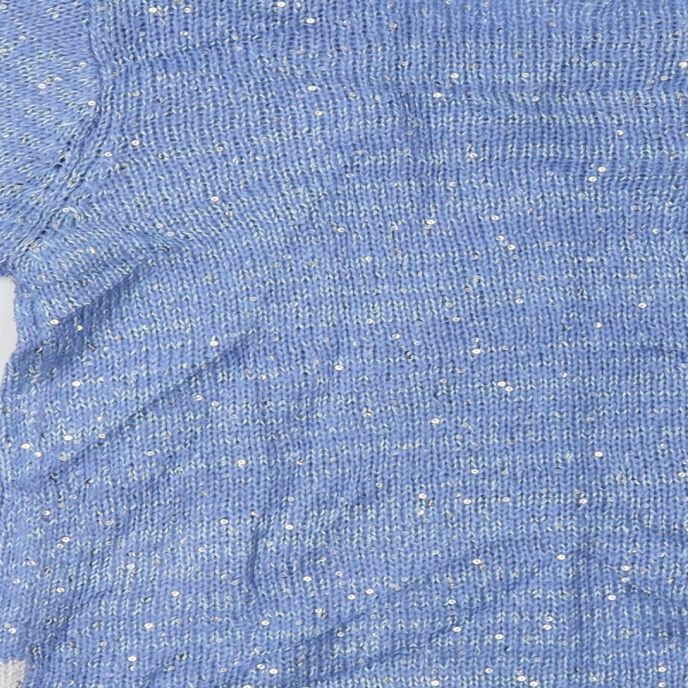 George Womens Blue Crew Neck  Acrylic Henley Jumper Size 12   - Penguin Christmas