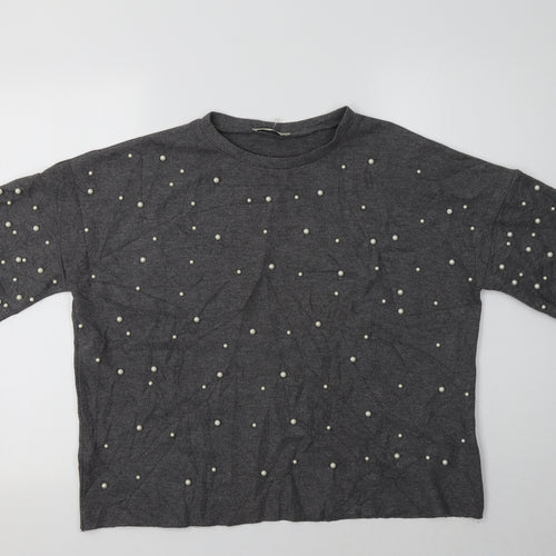 Zara Womens Grey Crew Neck  Polyester Pullover Jumper Size M