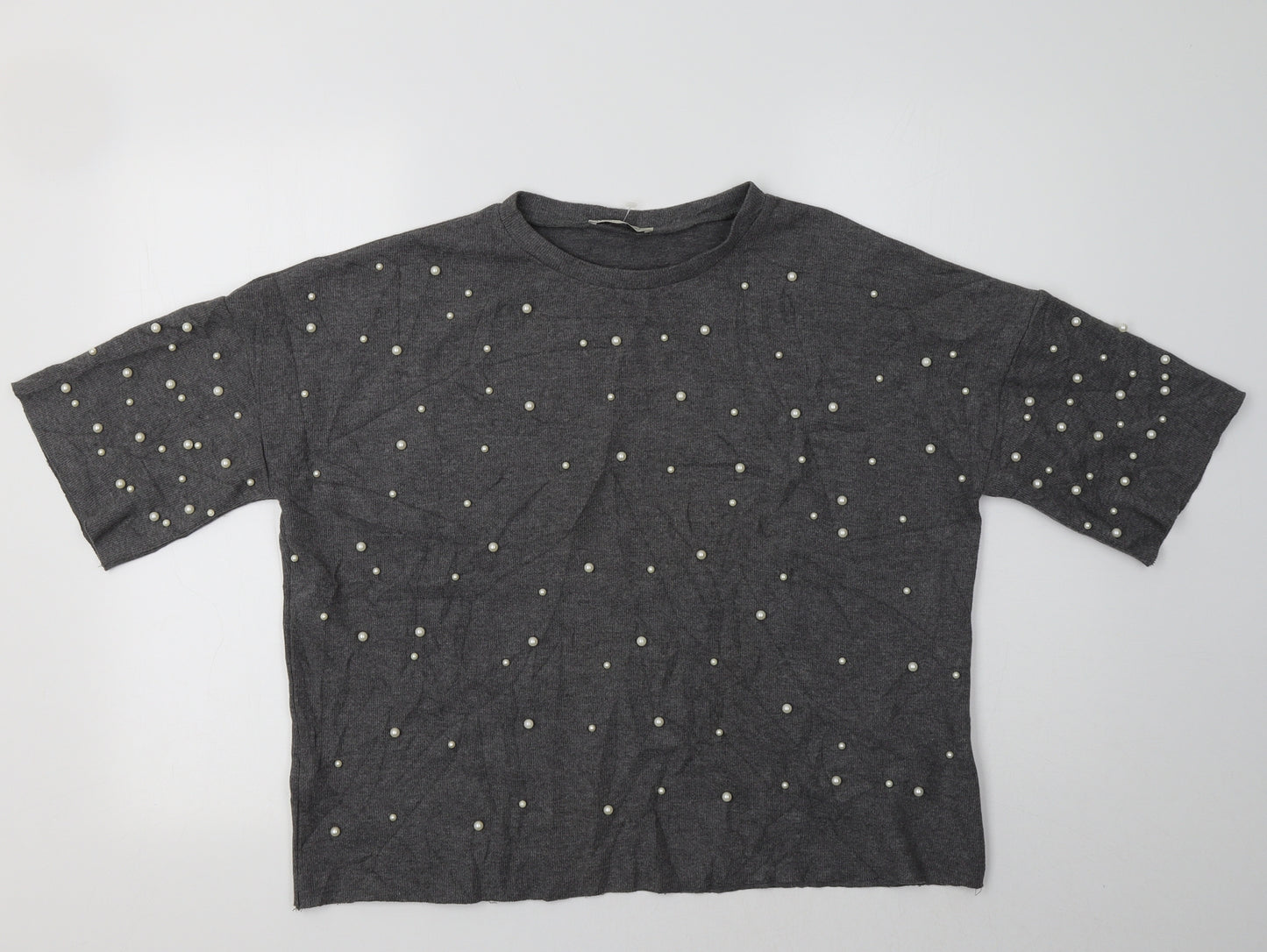 Zara Womens Grey Crew Neck  Polyester Pullover Jumper Size M
