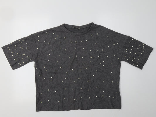 Front view of Zara women’s grey crew neck polyester jumper, size M