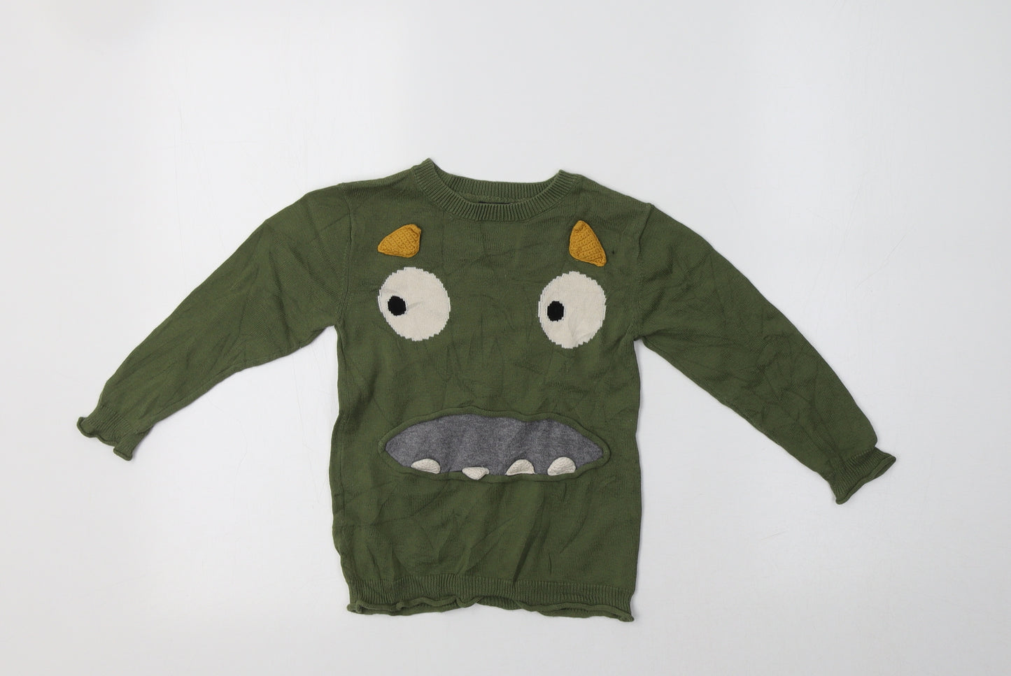NEXT Boys Green Crew Neck  Cotton Pullover Jumper Size 2-3 Years   - Monster
