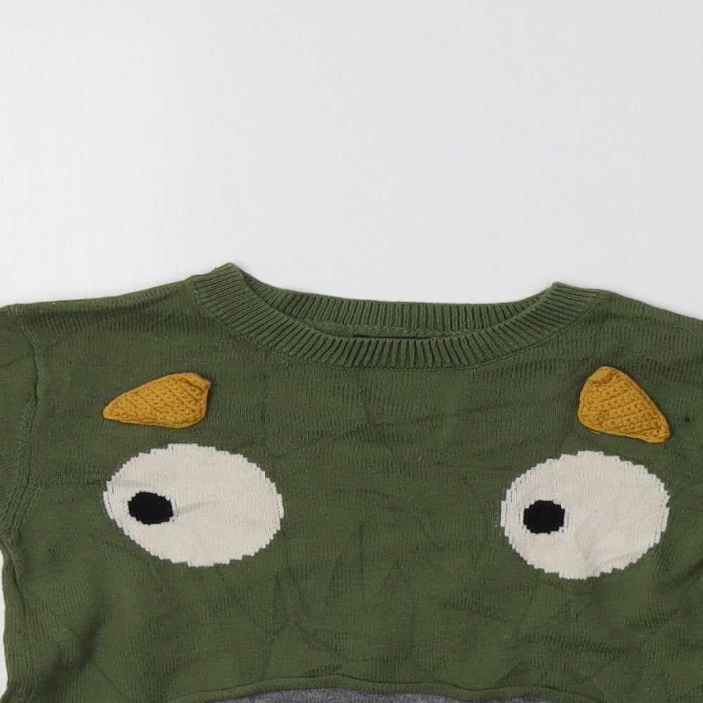 NEXT Boys Green Crew Neck  Cotton Pullover Jumper Size 2-3 Years   - Monster