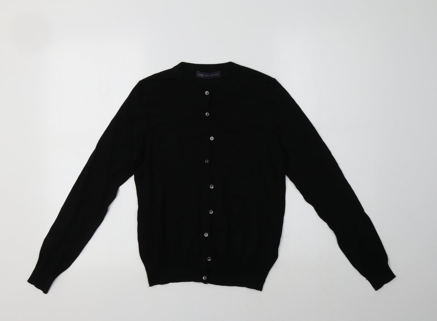 M&S Womens Black Crew Neck  Viscose Cardigan Jumper Size 8