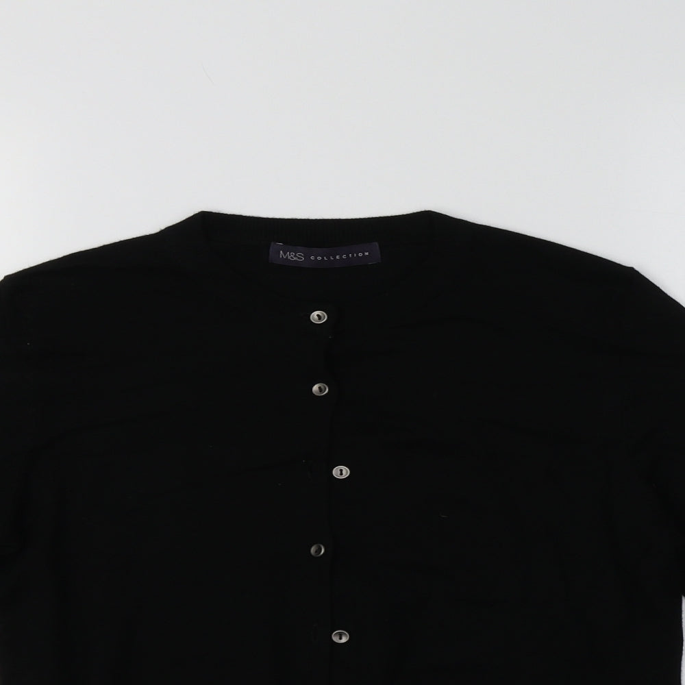 M&S Womens Black Crew Neck  Viscose Cardigan Jumper Size 8