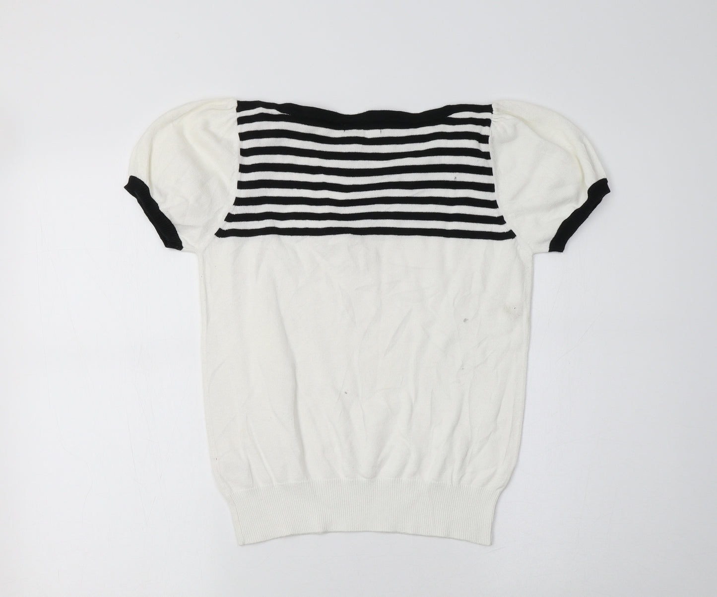 TU Womens White Boat Neck Striped Cotton Pullover Jumper Size 12