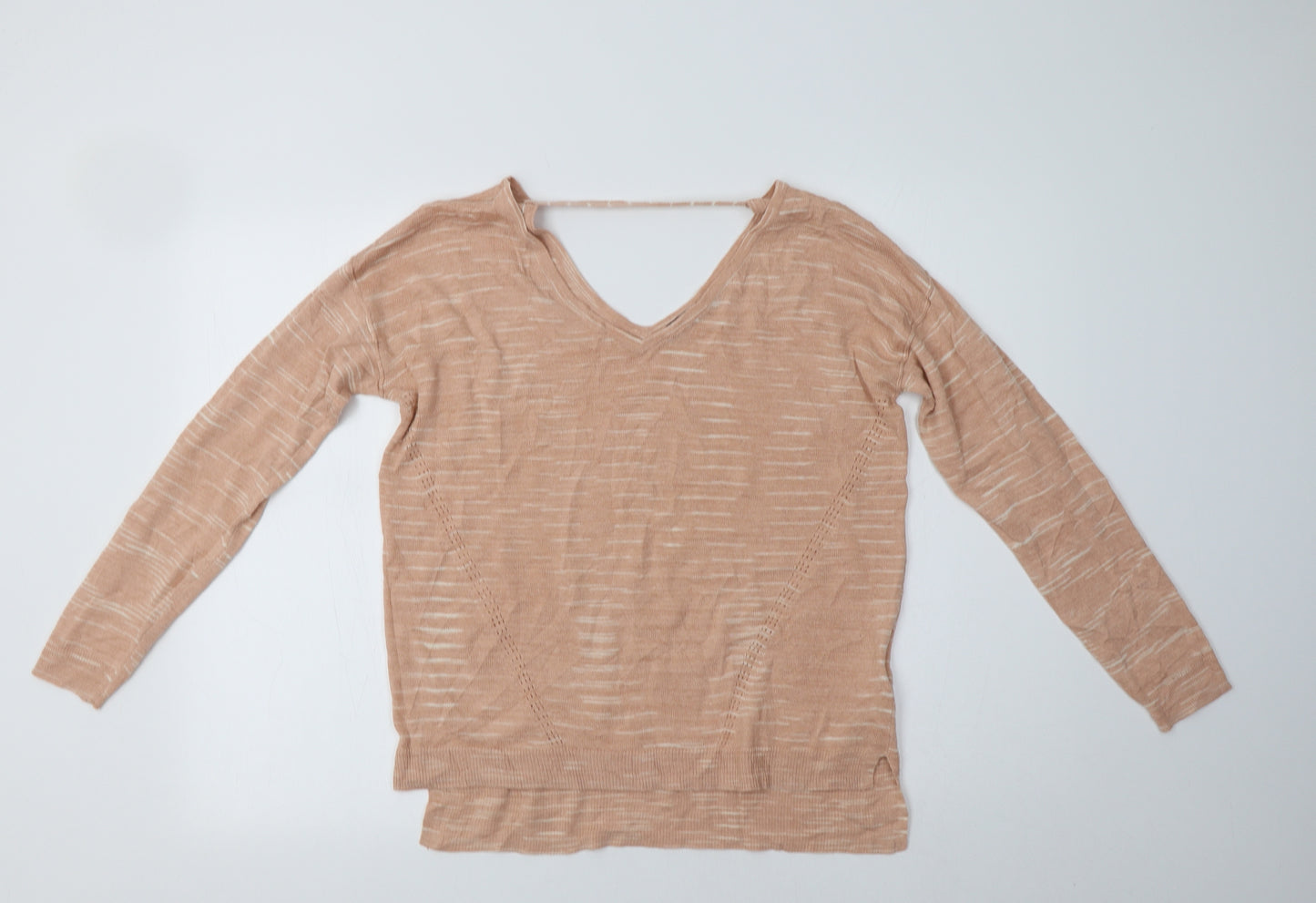 M&S Womens Pink V-Neck Striped Acrylic Pullover Jumper Size M