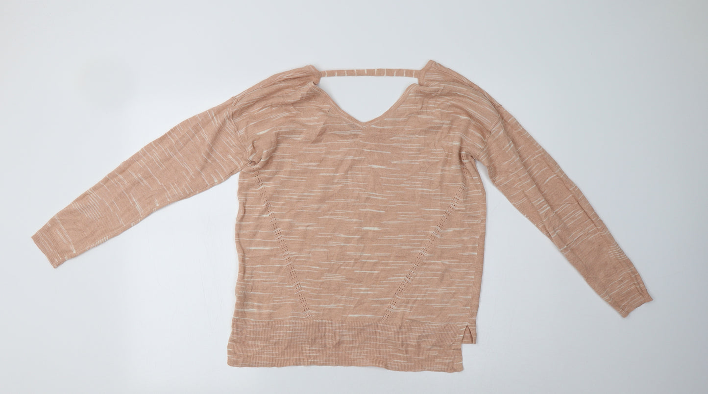 M&S Womens Pink V-Neck Striped Acrylic Pullover Jumper Size M