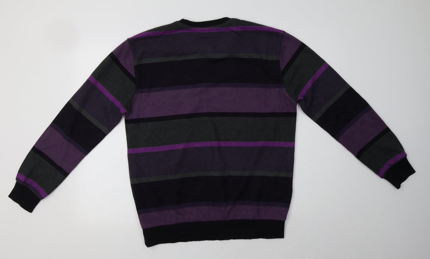 Tony Montana Mens Purple Crew Neck Striped Cotton Pullover Jumper Size L