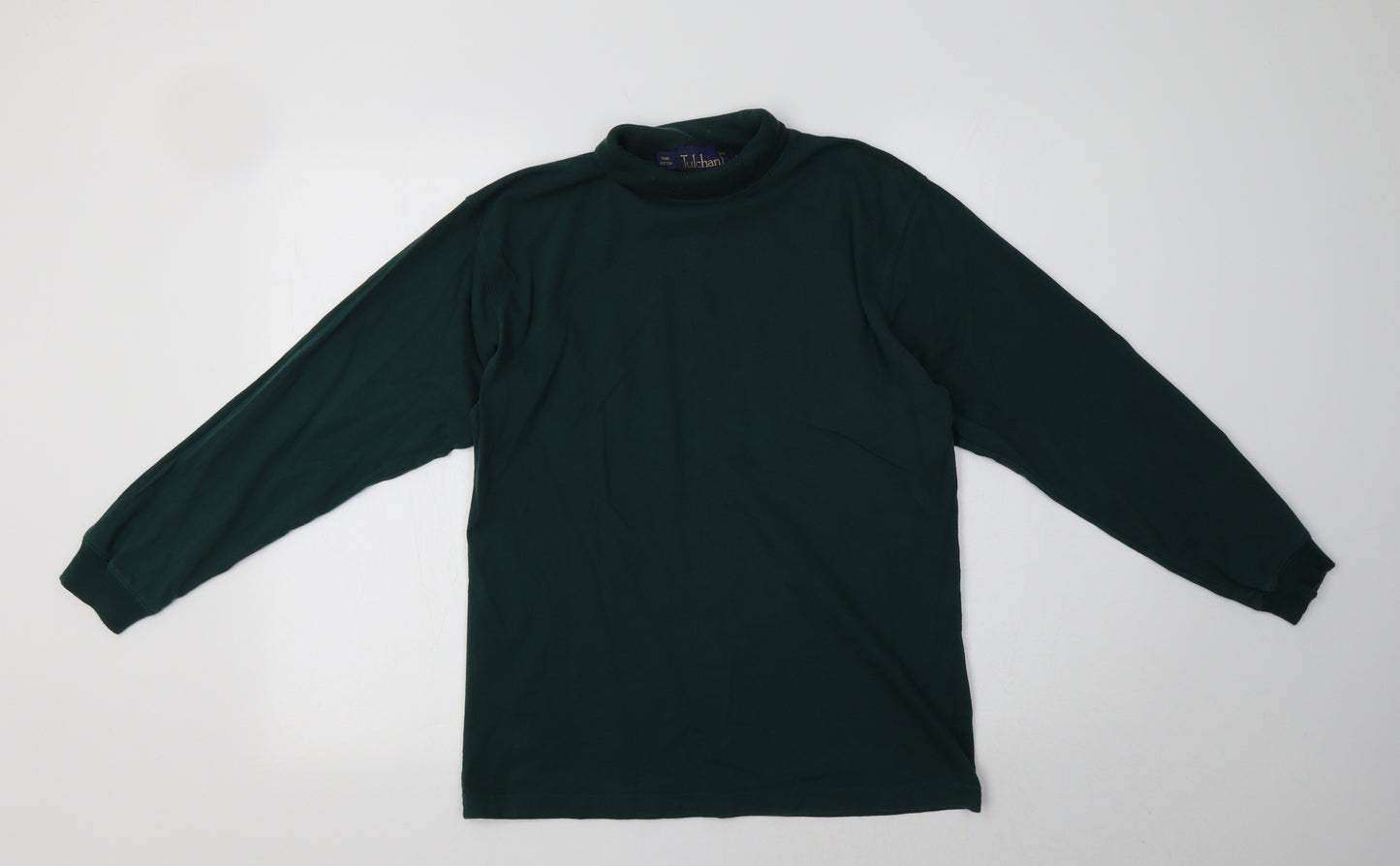 Tulchan Womens Green  Cotton Basic Blouse Size S Roll Neck