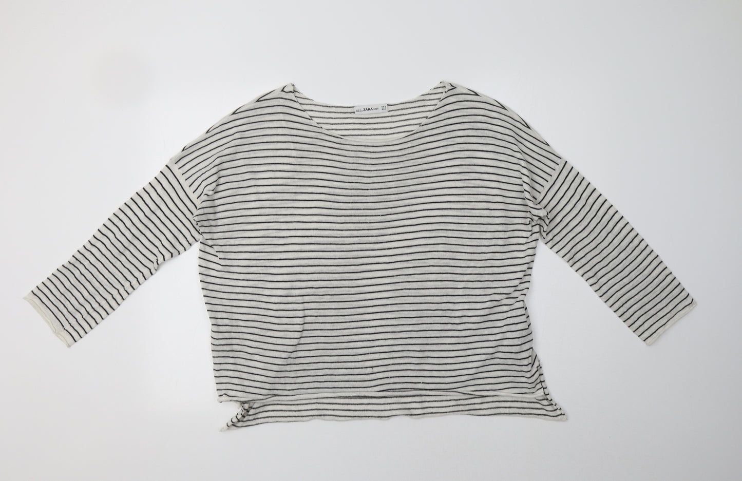 Zara Womens White Boat Neck Striped Polyester Pullover Jumper Size M