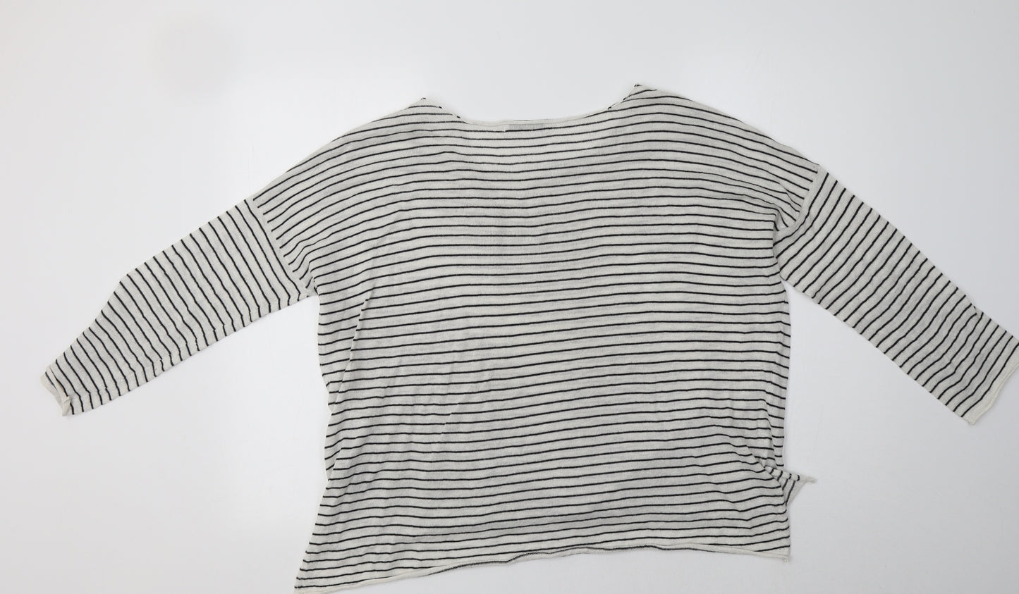 Zara Womens White Boat Neck Striped Polyester Pullover Jumper Size M