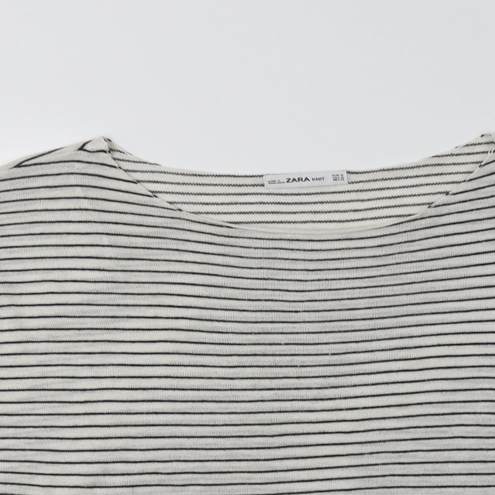 Zara Womens White Boat Neck Striped Polyester Pullover Jumper Size M