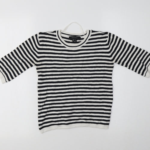 Primark Womens White Crew Neck Striped Viscose Pullover Jumper Size 10