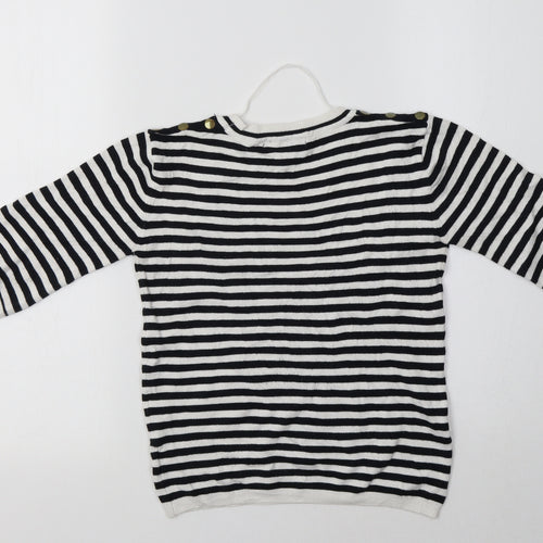 Primark Womens White Crew Neck Striped Viscose Pullover Jumper Size 10