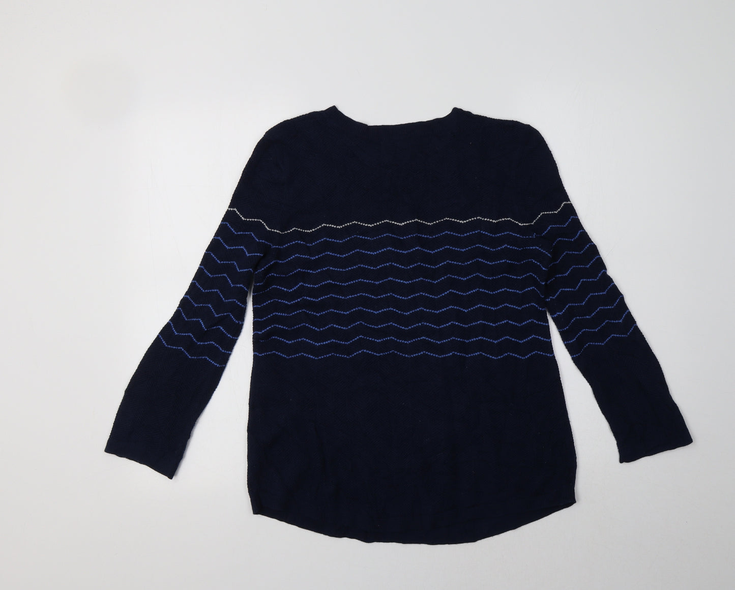 Jigsaw Womens Blue Crew Neck Striped Wool Pullover Jumper Size M