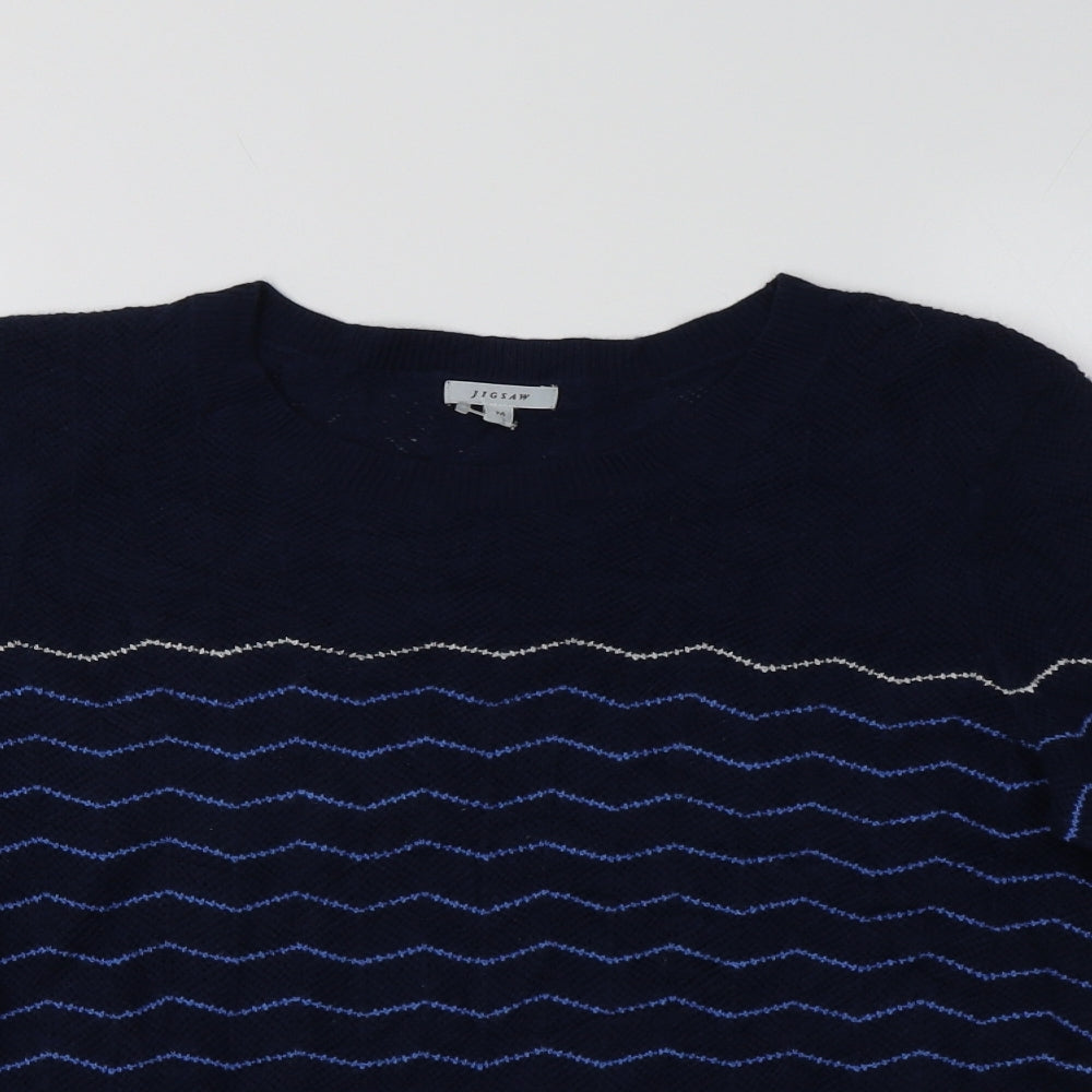 Jigsaw Womens Blue Crew Neck Striped Wool Pullover Jumper Size M