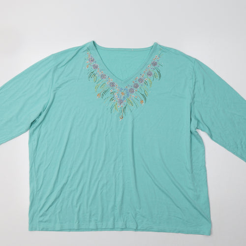 Preworn Womens Green  Viscose Basic Blouse Size 24 V-Neck