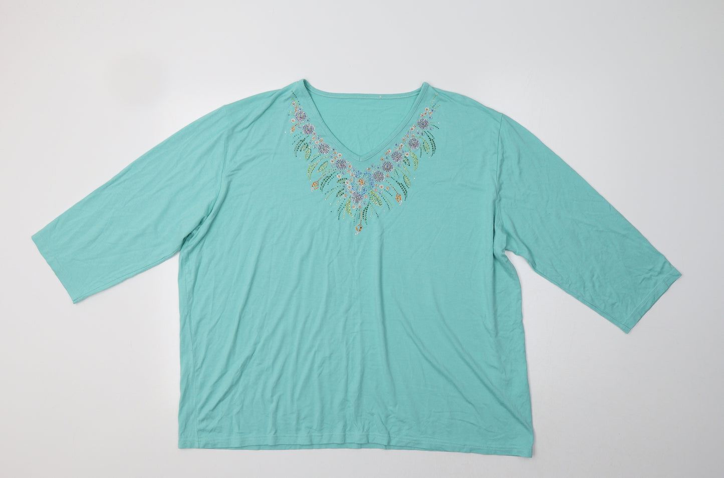 Preworn Womens Green  Viscose Basic Blouse Size 24 V-Neck