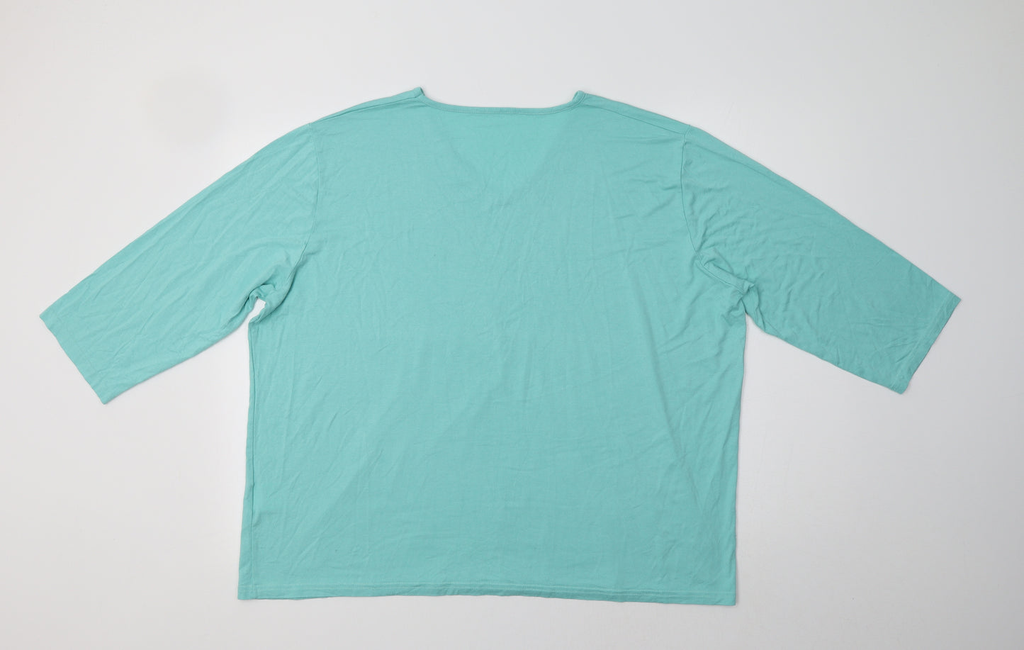 Preworn Womens Green  Viscose Basic Blouse Size 24 V-Neck
