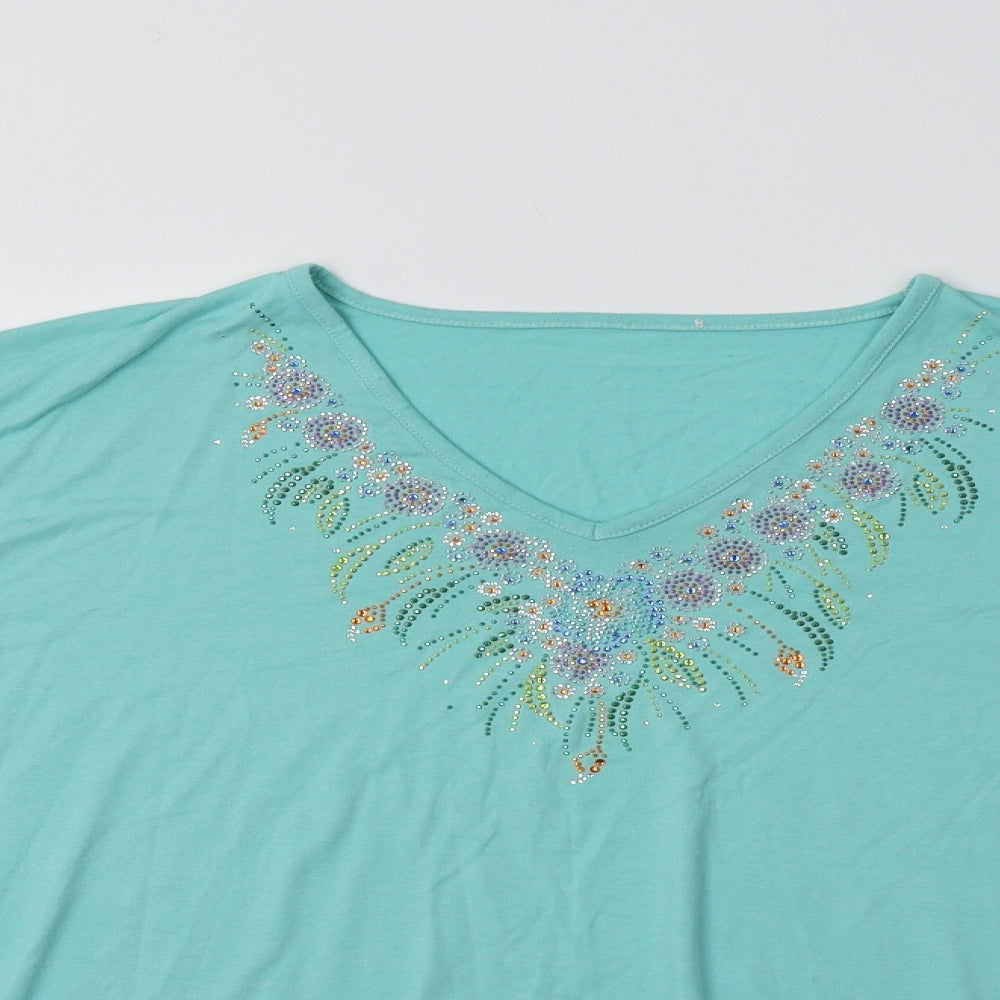 Preworn Womens Green  Viscose Basic Blouse Size 24 V-Neck