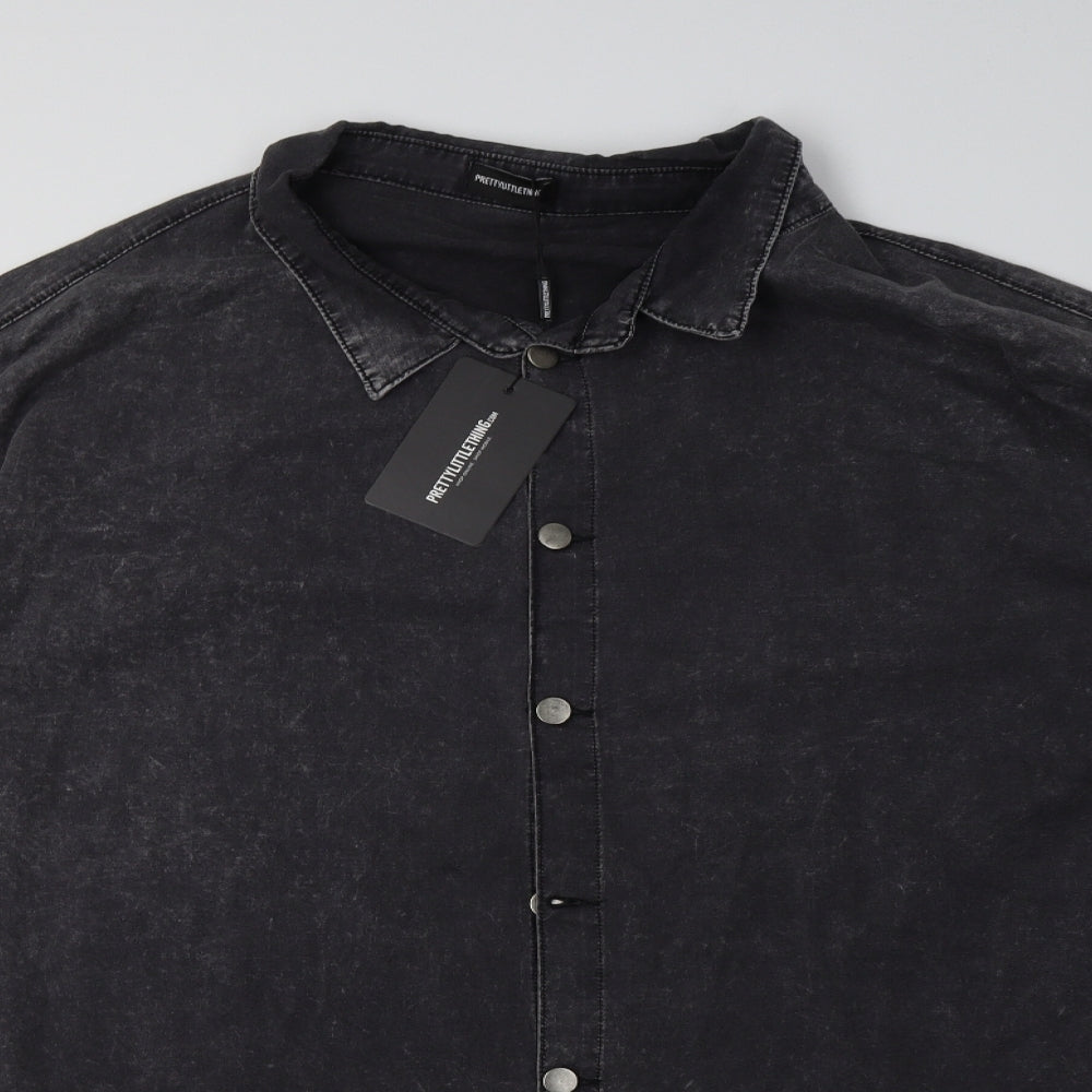 PRETTYLITTLETHING Womens Grey  Cotton Tunic Button-Up Size 22 Collared