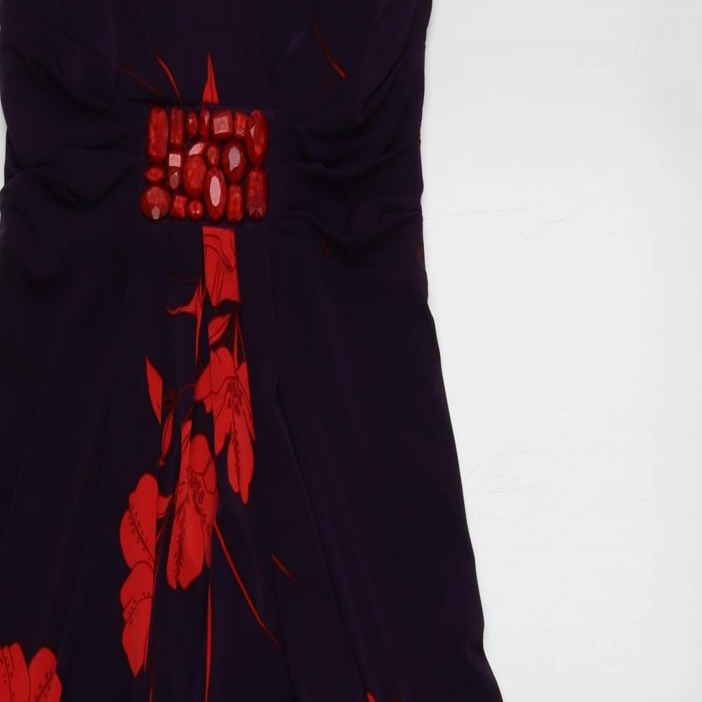 Phase Eight Womens Purple Floral Polyester Maxi  Size 12 V-Neck