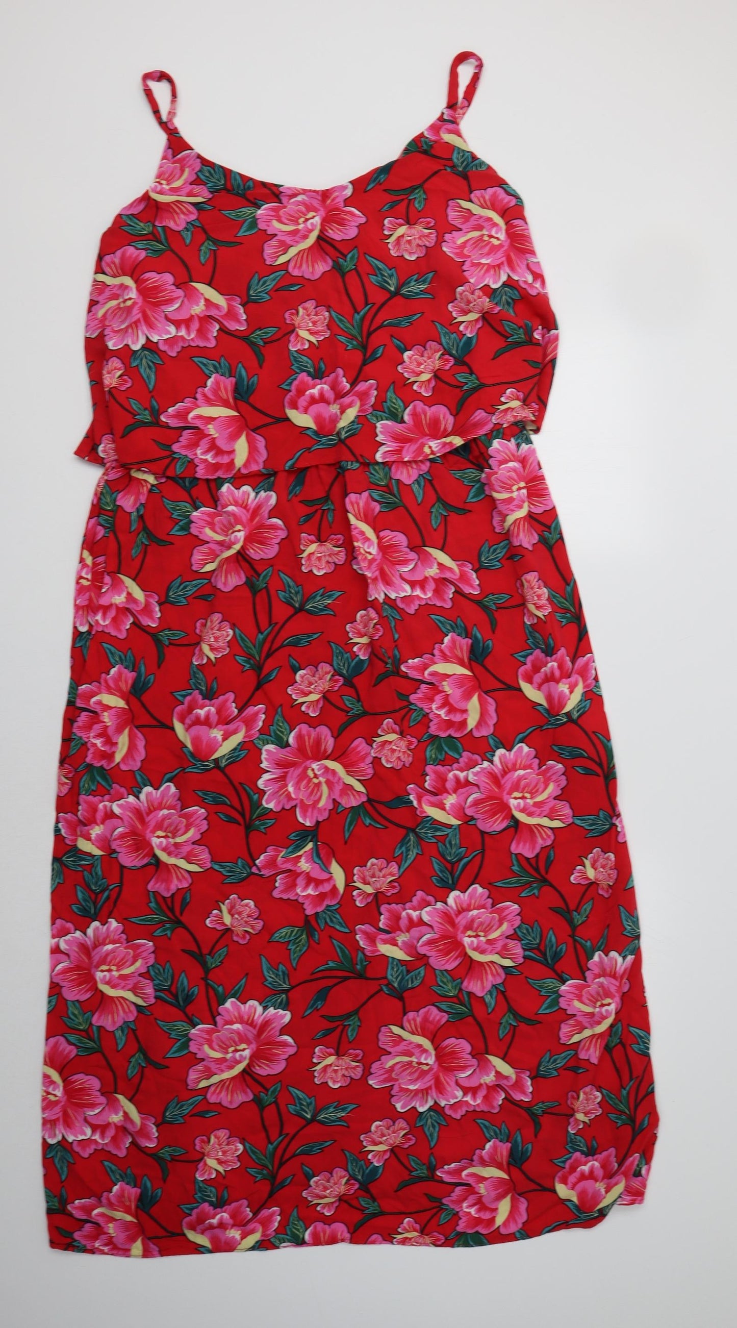 Capsule Womens Red Floral Viscose Slip Dress  Size 24 Square Neck