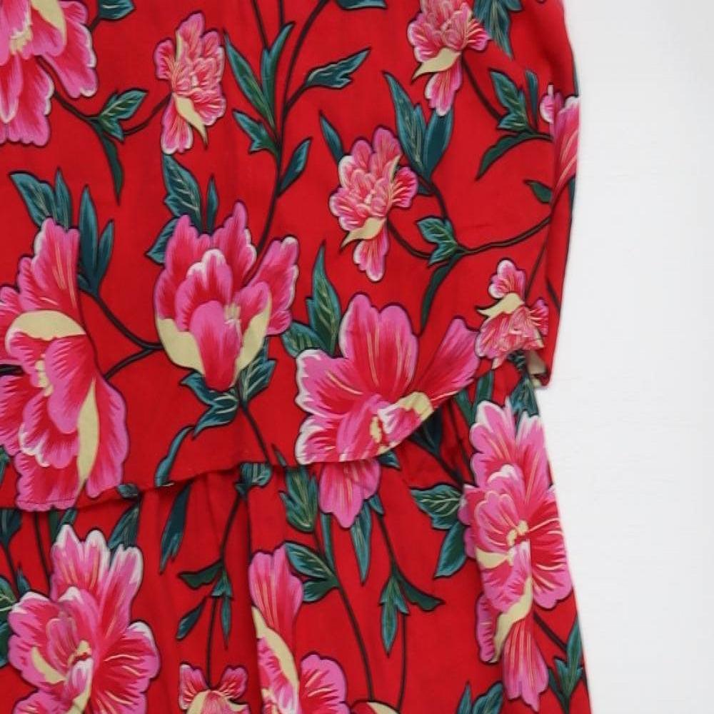Capsule Womens Red Floral Viscose Slip Dress  Size 24 Square Neck