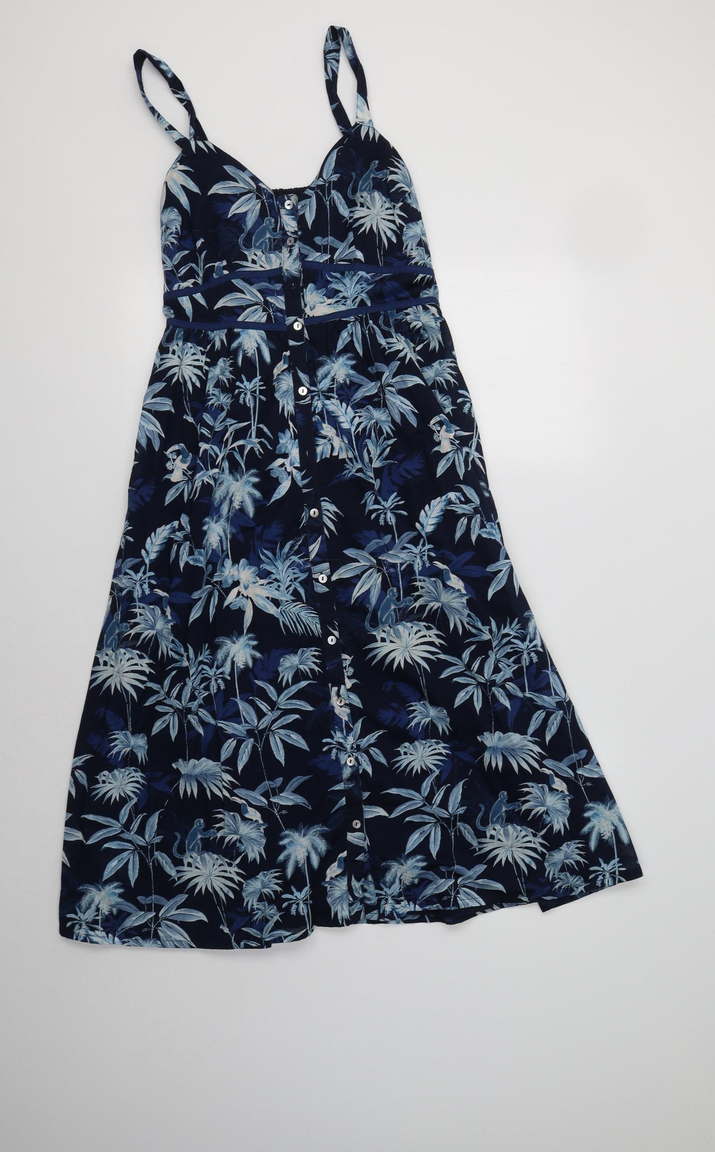 Monsoonb Womens Blue Floral Cotton Fit & Flare  Size 8 V-Neck