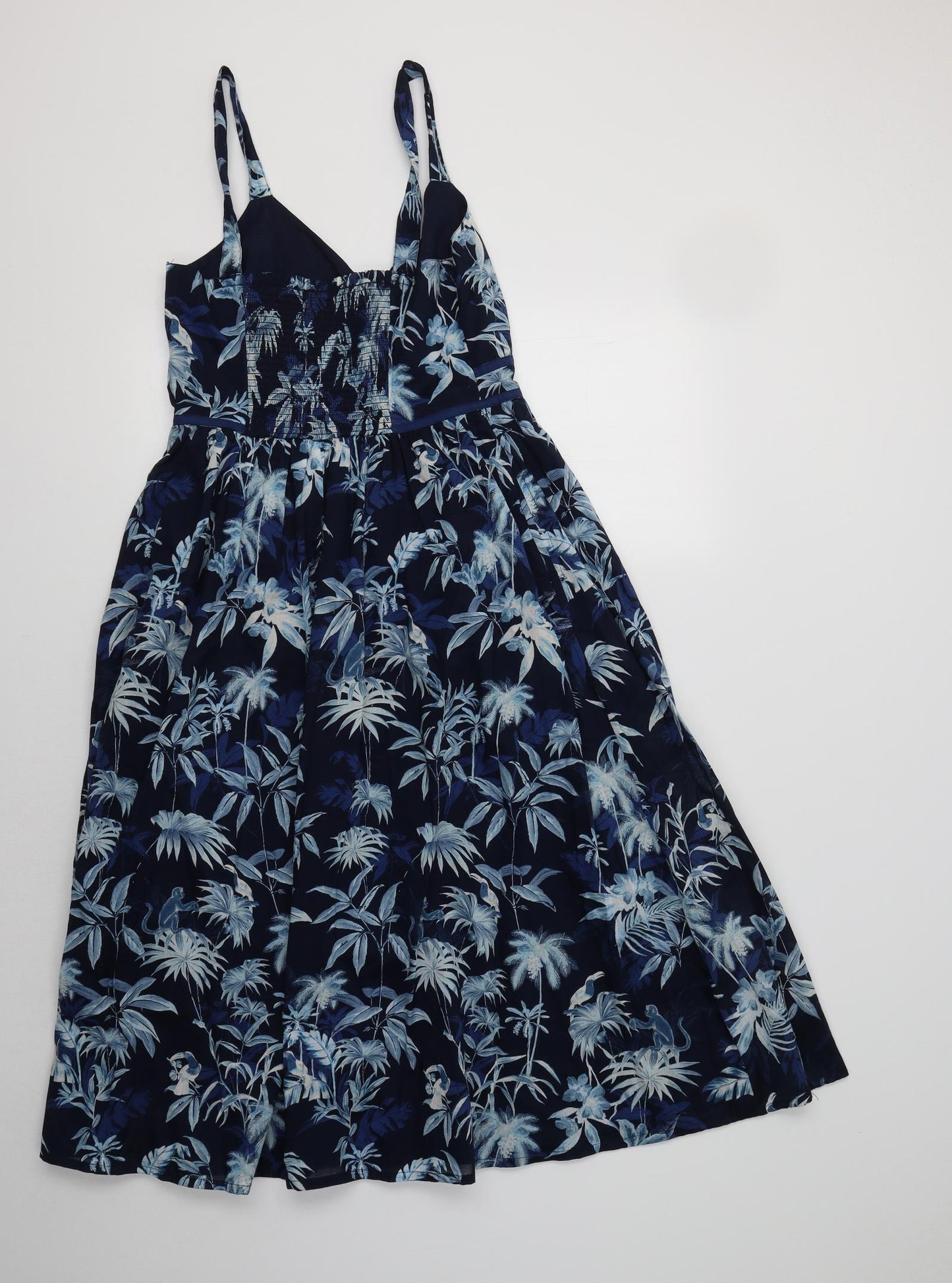Monsoonb Womens Blue Floral Cotton Fit & Flare  Size 8 V-Neck