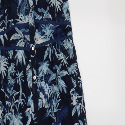 Monsoonb Womens Blue Floral Cotton Fit & Flare  Size 8 V-Neck