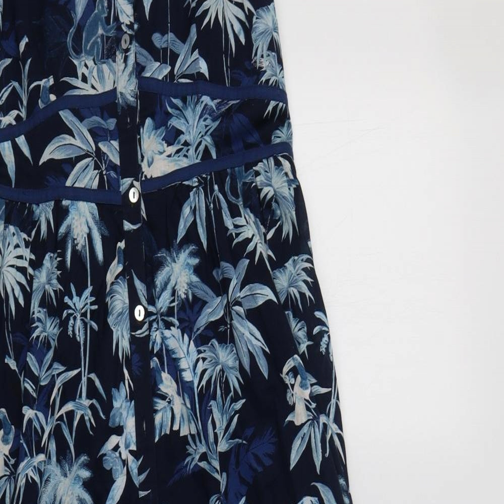 Monsoonb Womens Blue Floral Cotton Fit & Flare  Size 8 V-Neck