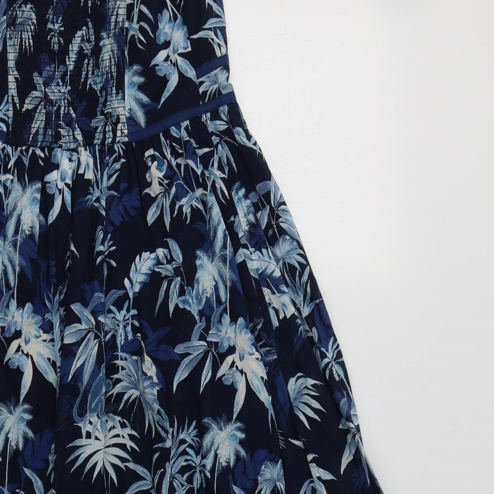 Monsoonb Womens Blue Floral Cotton Fit & Flare  Size 8 V-Neck