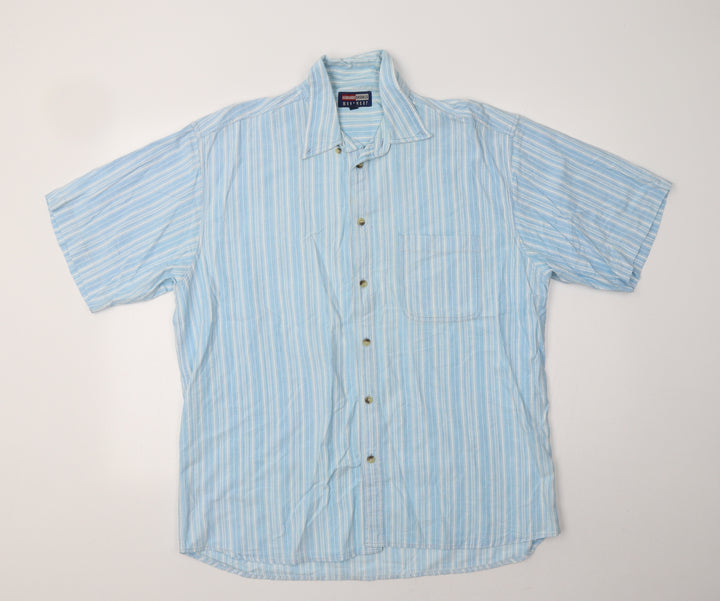 Armando Mens Blue Striped Cotton Button-Up Size L Collared