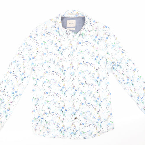 White Stuff Mens White Animal Print Cotton  Button-Up Size S Collared  - Gin Bottle Dog Chili print