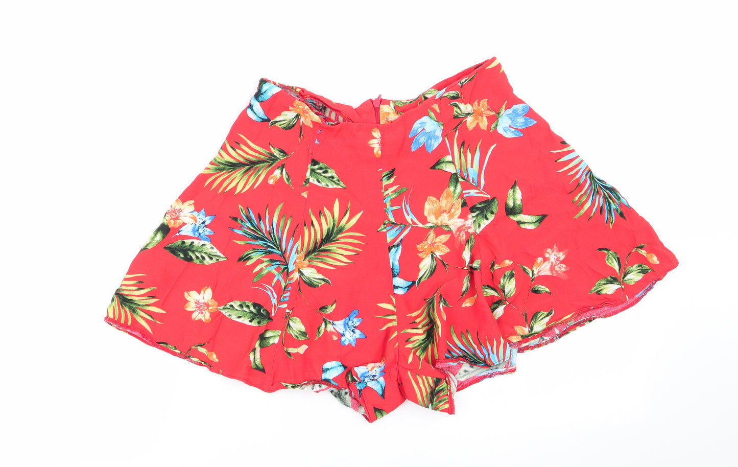 New Look Womens Orange Floral Viscose Paperbag Shorts Size 10 L4 in Regular Zip - Orange Blue Green Print