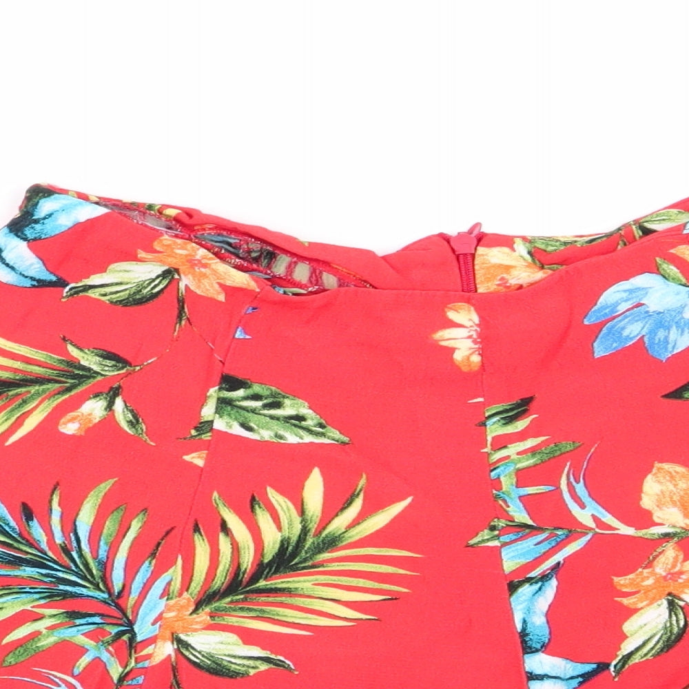 New Look Womens Orange Floral Viscose Paperbag Shorts Size 10 L4 in Regular Zip - Orange Blue Green Print