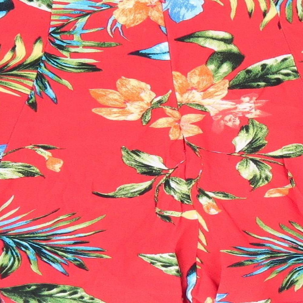 New Look Womens Orange Floral Viscose Paperbag Shorts Size 10 L4 in Regular Zip - Orange Blue Green Print