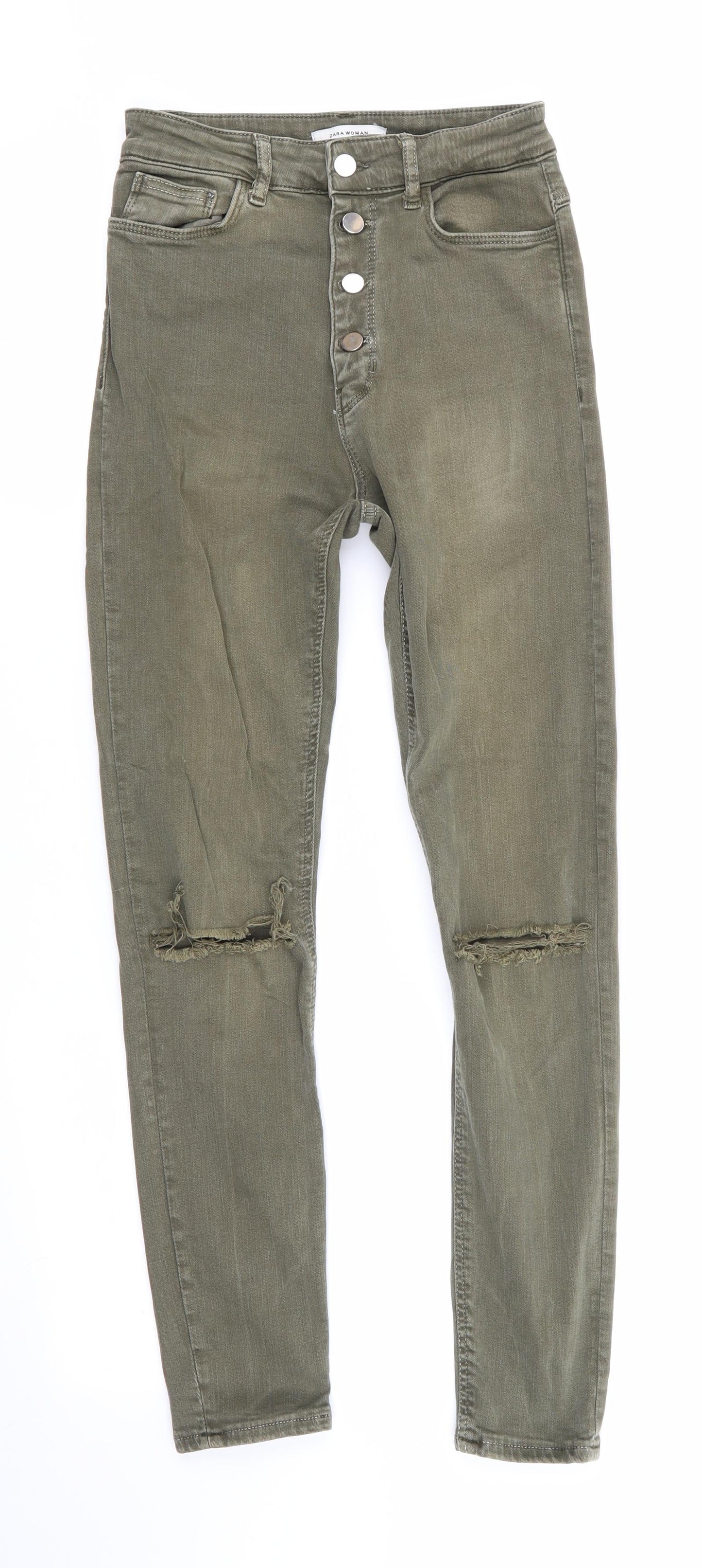 Zara Woman Womens Green  Cotton Skinny Jeans Size 6 L26 in Regular  - Olive Green