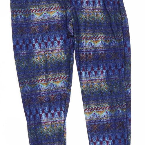 Preworn Womens Blue Geometric Polyester Jegging Trousers Size S L25 in Regular  - Cropped Red Orange Blue Yellow abstract