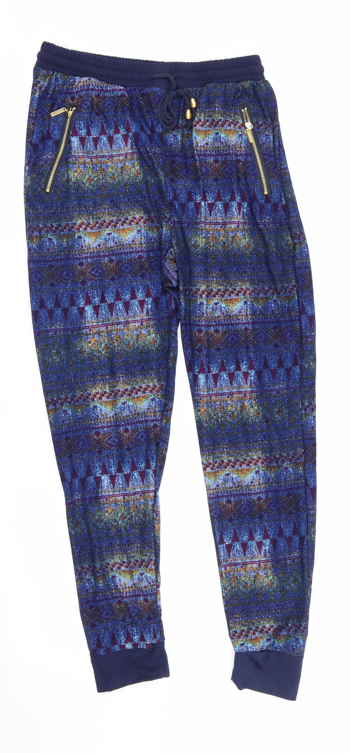 Preworn Womens Blue Geometric Polyester Jegging Trousers Size S L25 in Regular  - Cropped Red Orange Blue Yellow abstract