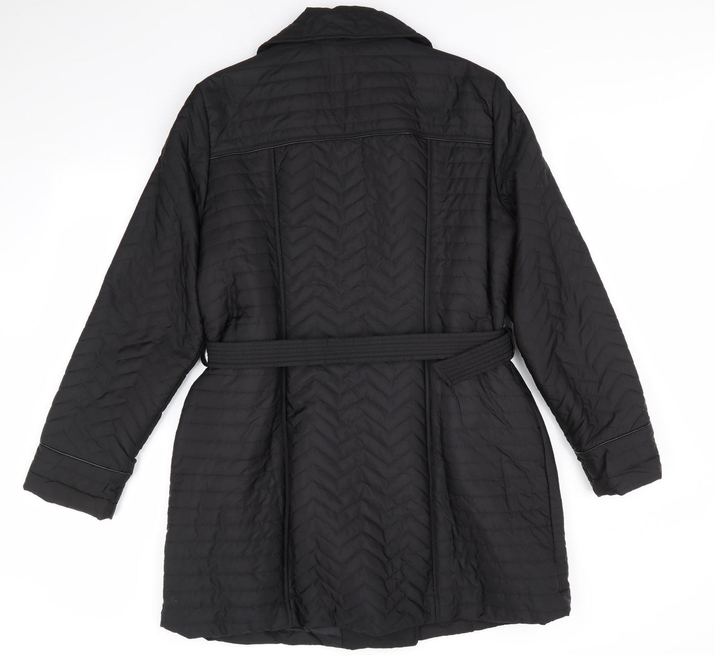 W by BHS Womens Black   Overcoat Coat Size 18   - Zig Zag Stitching pattern