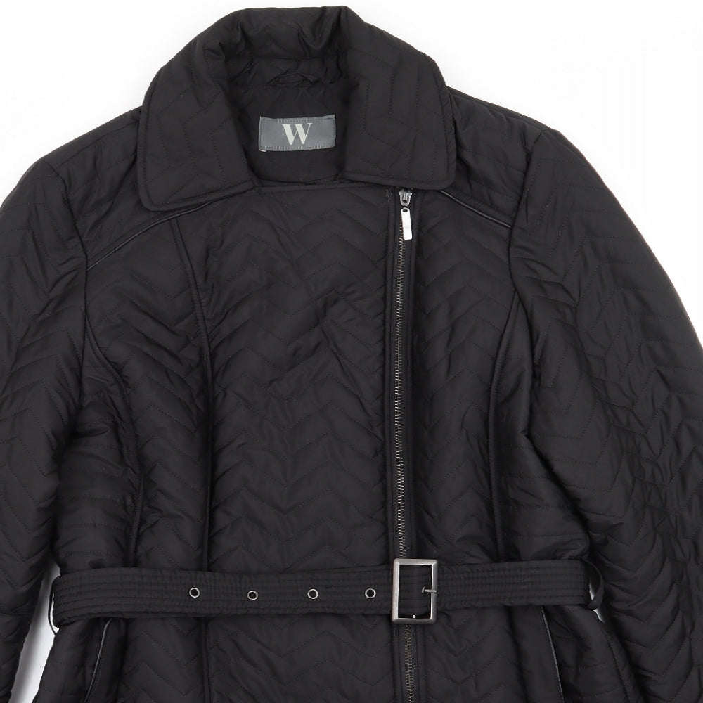 W by BHS Womens Black   Overcoat Coat Size 18   - Zig Zag Stitching pattern