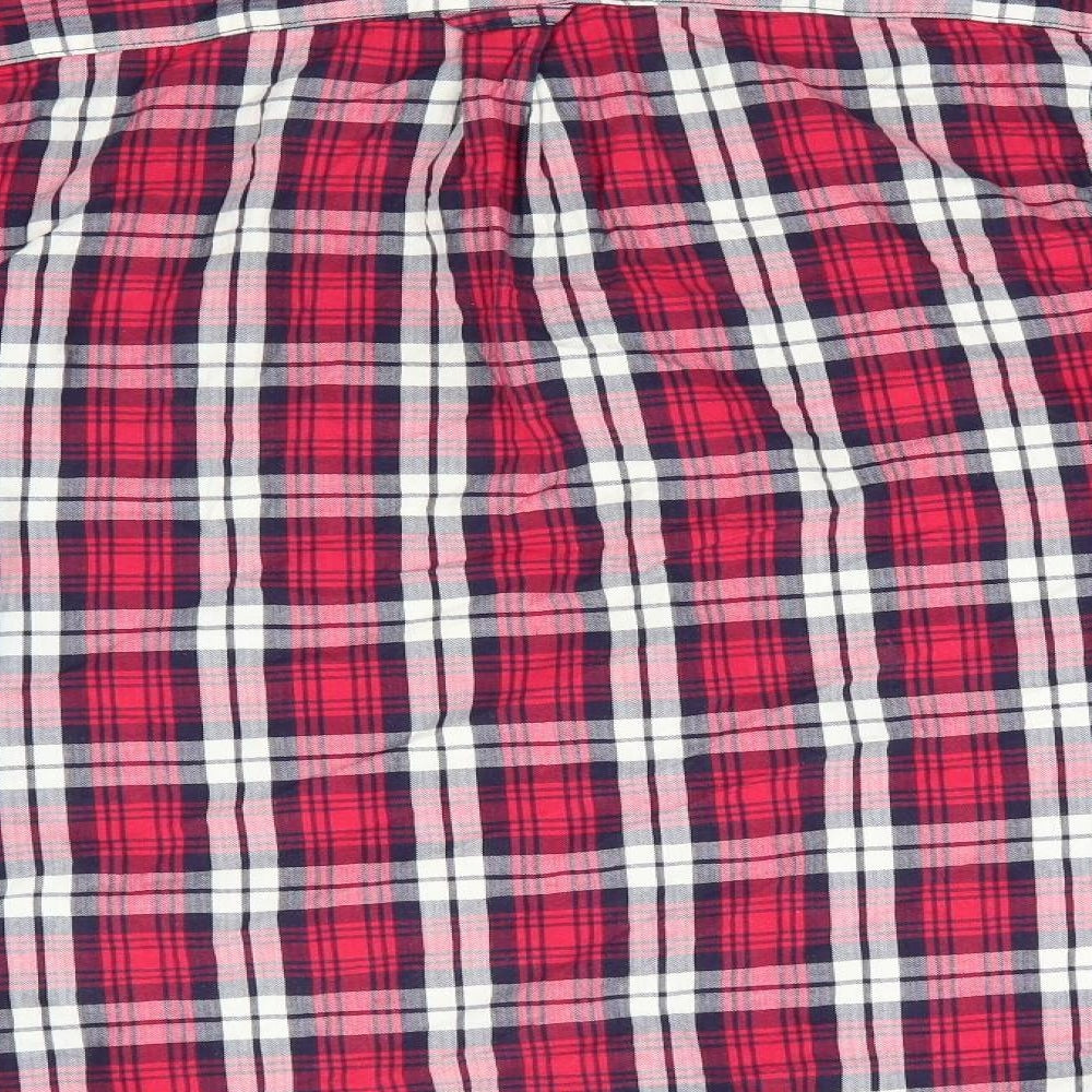 Burtons Menswear Mens Red Check Cotton  Button-Up Size S Collared  - Red Blue White Check Buttoned Collar