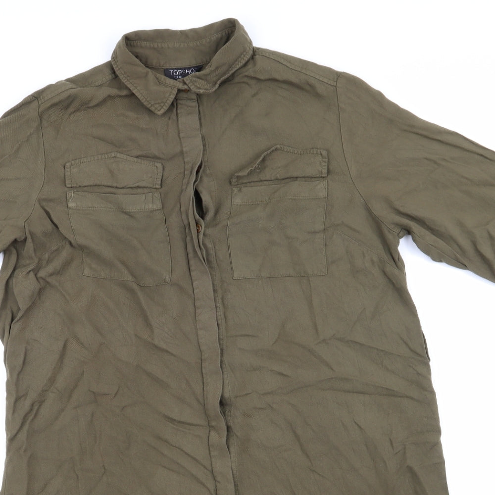 Top Shop Womens Green  Viscose Shirt Dress  Size 12 Collared  - Olive Green